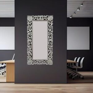 White Rustic Finish Wooden Mirror – Handcrafted Solid Wood Frame, Modern Irregular Wall Mirror for Living Room, Bedroom & Hallway Decor