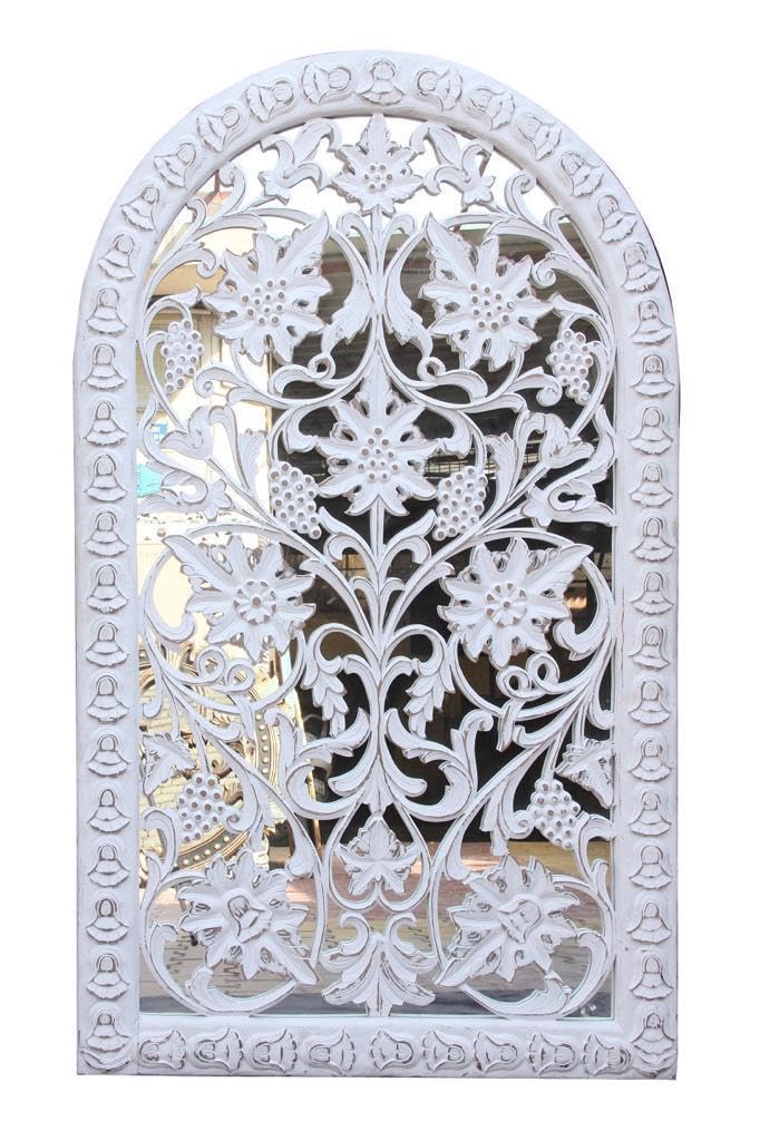 Luxury 60"x36" Arched Wall Decor with Mirror – Handcrafted White Wooden Frame, Ornate Floral & Vine Carved Design Accent for Living Room, Bedroom & Entryway - Image 2