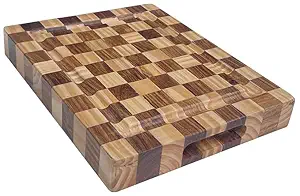 End Grain Wooden Cutting Board, Checkered Pattern, Two-Tone Hardwood Kitchen Chopping Block (S)