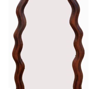 Luxury Wavy Wooden Full Length Mirror – Handcrafted Solid Wood Frame, Modern Irregular Wall Mirror for Living Room, Bedroom & Hallway Décor