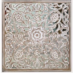 Luxury 48″x48″ Square Wall Decor with Mirror – Handcrafted Wooden Frame, Intricate Floral Carved Design, Oversized Statement Wall Art for Living Room, Bedroom & Entryway
