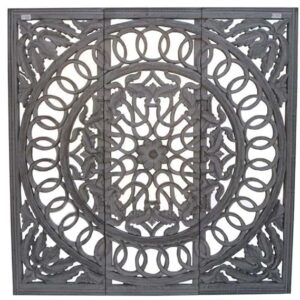 Luxury 48″ Square Wall Decor with Mirror – Handcrafted Black Wooden Frame, Ornate Carved Floral & Geometric Design Accent for Living Room, Bedroom & Entryway
