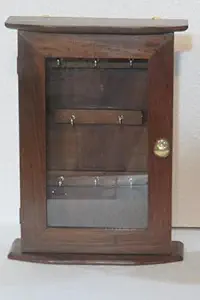 Wooden Key Holder for Wall, Decorative Carved Design, 8 Hooks, Walnut Finish